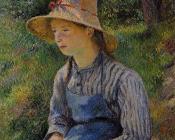 卡米耶 毕沙罗 : Young Peasant Girl Wearing a Hat